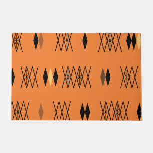 Retro Atomic Era Diamonds Pattern Orange Doormat