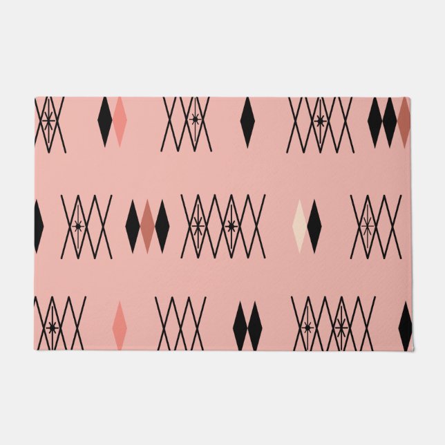Retro Atomic Era Diamonds Pattern Pink Doormat (Front)