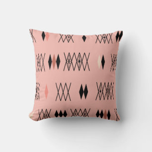 Retro Atomic Era Diamonds Pattern Pink Throw Pillow