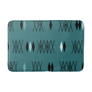 Retro Atomic Era Diamonds Pattern Teal Bath Mat