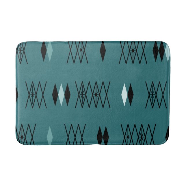 Retro Atomic Era Diamonds Pattern Teal Bath Mat (Front)