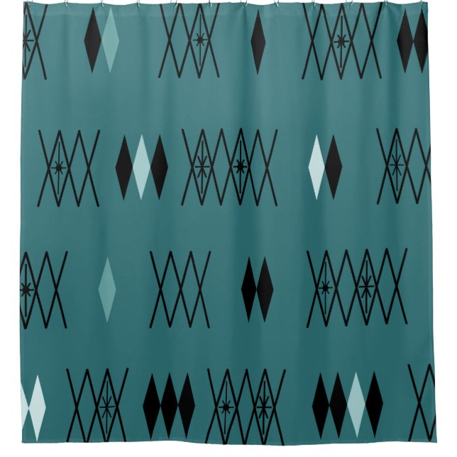 Retro Atomic Era Diamonds Pattern Teal Shower Curtain (Front)