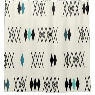 Retro Atomic Era Diamonds Pattern Turquoise Shower Curtain