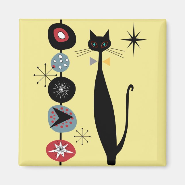 Retro Atomic Era MCM Cool Cat Magnet v1 (Front)