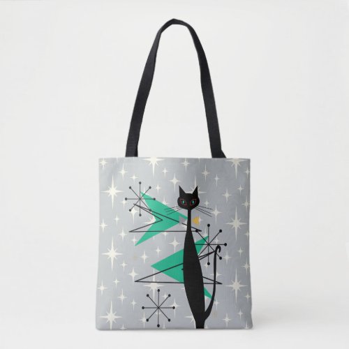 Retro Atomic Era MCM Cool Cat on Gray Tote Bag