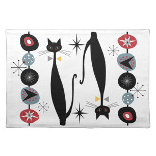 Retro Atomic Era MCM Cool Cat v1 Cloth Placemat