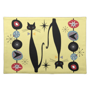 Retro Atomic Era MCM Cool Cat v2 Cloth Placemat