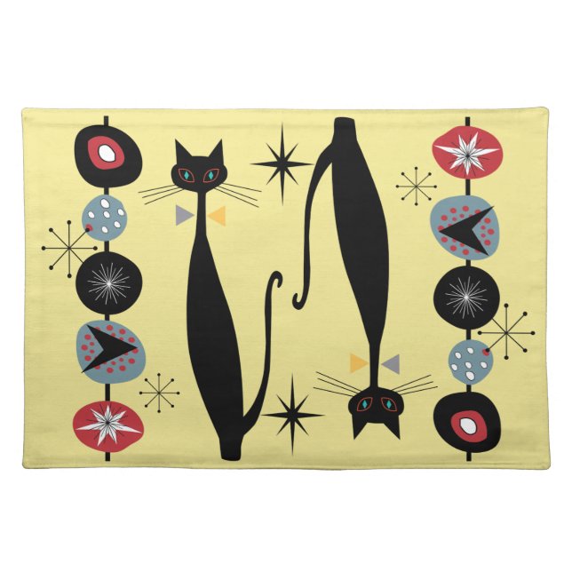 Retro Atomic Era MCM Cool Cat v2 Cloth Placemat (Front)