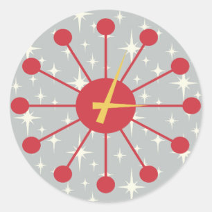 Retro Atomic Era MCM Starburst Clock Design Classic Round Sticker