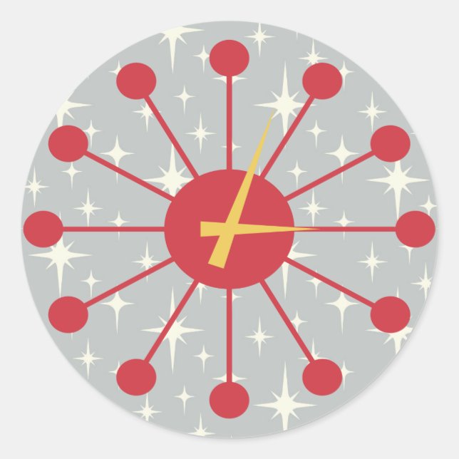 Retro Atomic Era MCM Starburst Clock Design Classic Round Sticker (Front)
