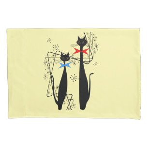 Retro Atomic Era Mid Century Modern Cat Pillow Case