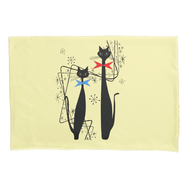Retro Atomic Era Mid Century Modern Cat  Pillow Case (Front)