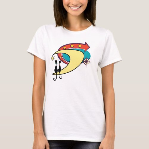 Retro Atomic Era Mid Century Modern Cats  Moon T_Shirt