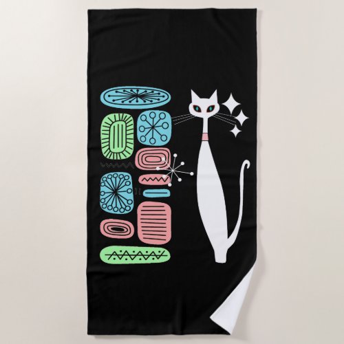 Retro Atomic Era Mid Century Modern Cool Cat Beach Towel