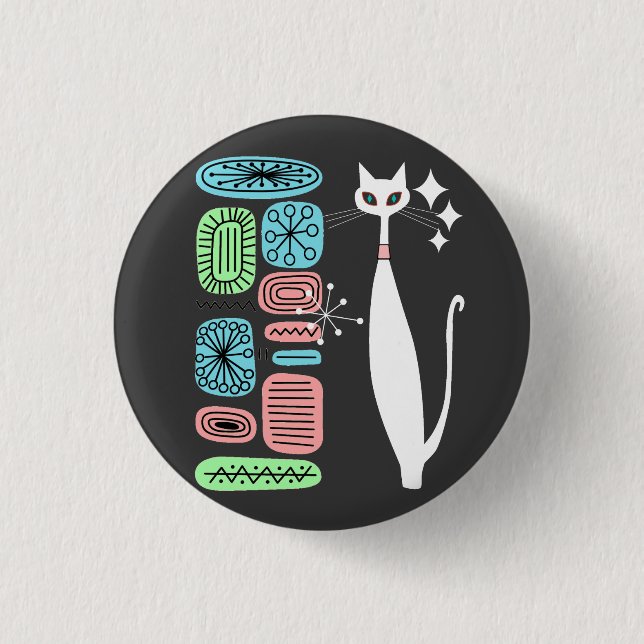 Retro Atomic Era Mid Century Modern Cool Cat Button (Front)