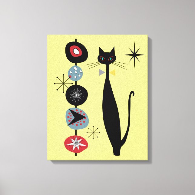 Retro Atomic Era Mid Century Modern Cool Cat Canvas Print (Front)