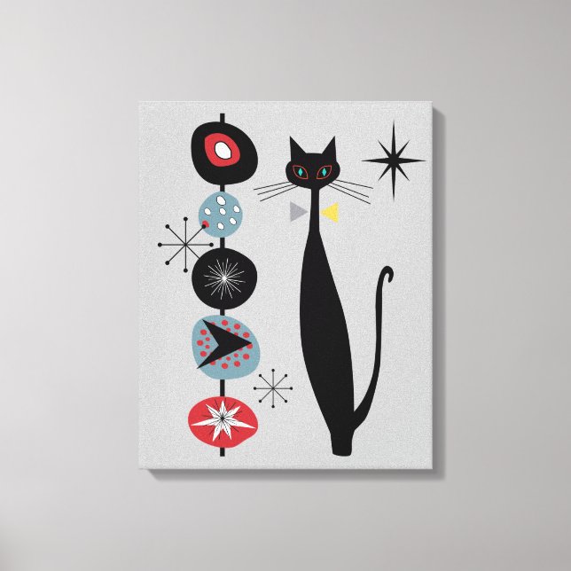 Retro Atomic Era Mid Century Modern Cool Cat Canvas Print (Front)