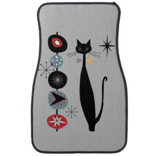 Retro Atomic Era Mid Century Modern Cool Cat Car Floor Mat