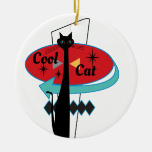 Retro Atomic Era Mid Century Modern Cool Cat Ceramic Ornament