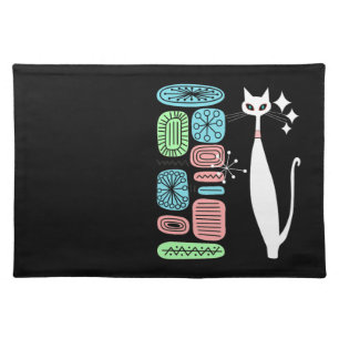 Retro Atomic Era Mid Century Modern Cool Cat Cloth Placemat