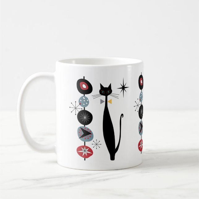 Retro Atomic Era Mid Century Modern Cool Cat Kabob Coffee Mug (Left)