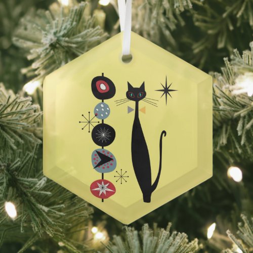 Retro Atomic Era Mid Century Modern Cool Cat Kabob Glass Ornament