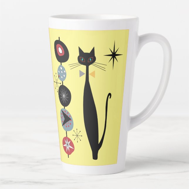 Retro Atomic Era Mid Century Modern Cool Cat Kabob Latte Mug (Right)