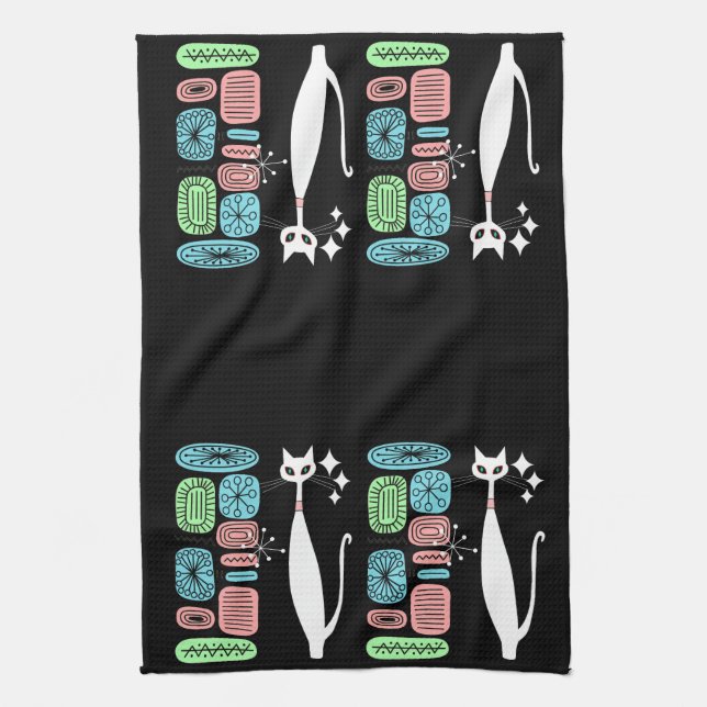 Retro Atomic Era Mid Century Modern Cool Cat Kitchen Towel (Vertical)
