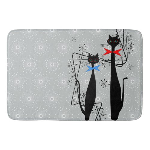 Retro Atomic Era Mid Century Modern Cool Cat Pair Bath Mat