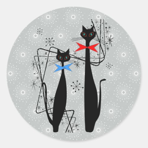 Retro Atomic Era Mid Century Modern Cool Cat Pair Classic Round Sticker