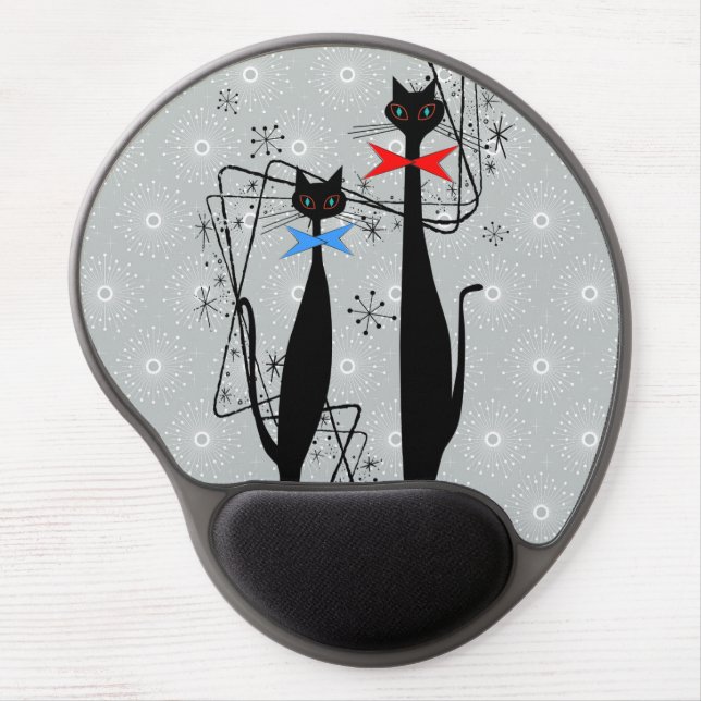 Retro Atomic Era Mid Century Modern Cool Cat Pair Gel Mouse Pad (Front)