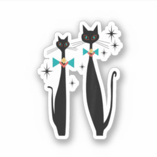 Retro Atomic Era Mid Century Modern Cool Cat Pair Sticker