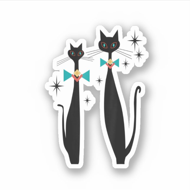 Retro Atomic Era Mid Century Modern Cool Cat Pair  Sticker (Front)