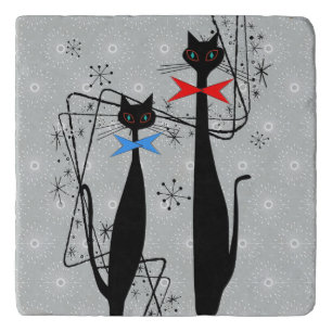 Retro Atomic Era Mid Century Modern Cool Cat Pair Trivet