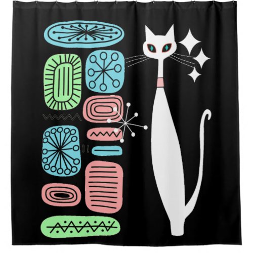 Retro Atomic Era Mid Century Modern Cool Cat Shower Curtain