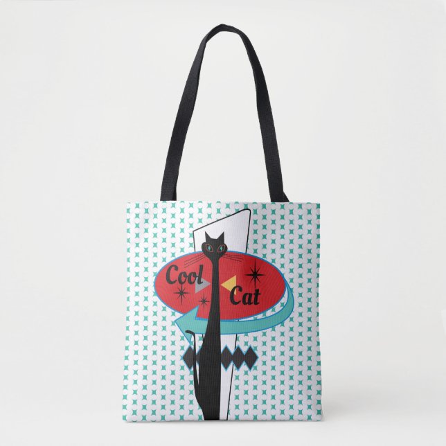 Retro Atomic Era Mid Century Modern Cool Cat Sign Tote Bag (Front)