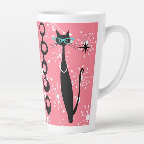 Retro Atomic Era Mid Century Modern Cool Cat Star Latte Mug