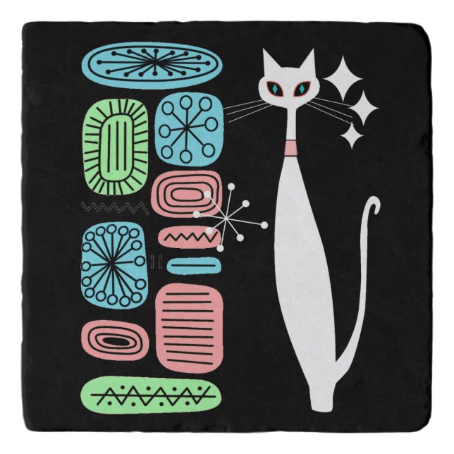 Retro Atomic Era Mid Century Modern Cool Cat Trivet (Front)