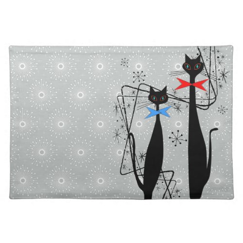 Retro Atomic Era Mid Century Modern Cool Cats Cloth Placemat