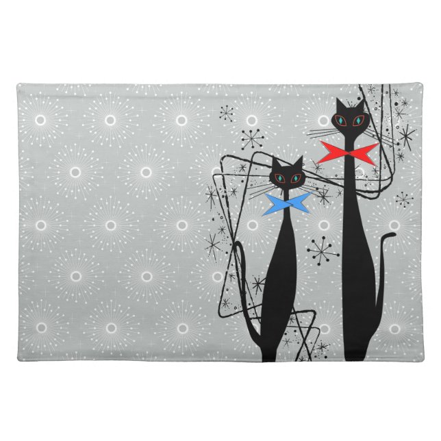 Retro Atomic Era Mid Century Modern Cool Cats Cloth Placemat (Front)