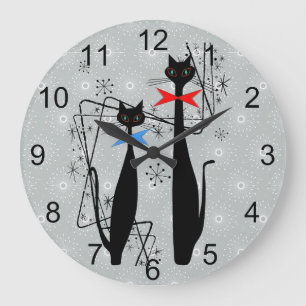 Retro Atomic Era Mid Century Modern Cool Cats Large Clock