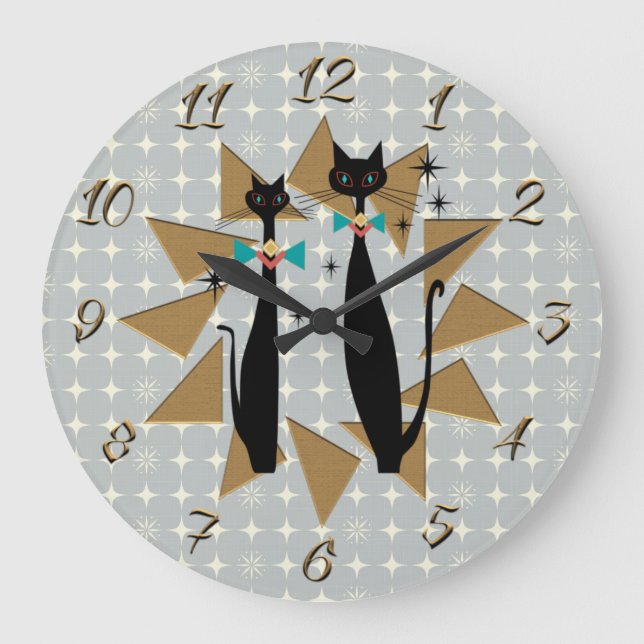 Retro Atomic Era Mid Century Modern Cool Cats Large Clock (Front)