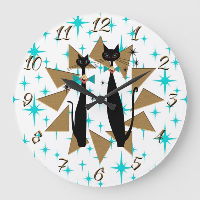 Retro Atomic Era Mid Century Modern Cool Cats Large Clock (Front)