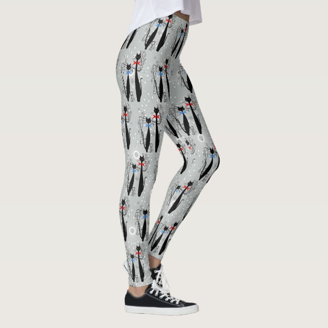 Retro Atomic Era Mid Century Modern Cool Cats Leggings (Right)