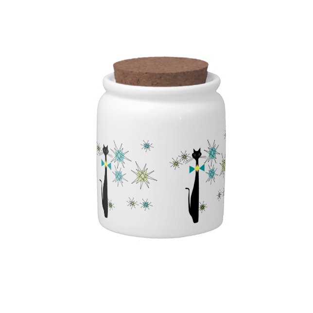 Retro Atomic Era Mid Century Modern MCM Black Cat Candy Jar (Front)