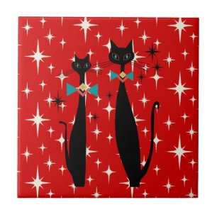 Retro Atomic Era Mid Century Modern MCM Black Cat  Ceramic Tile