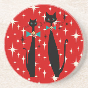 Retro Atomic Era Mid Century Modern MCM Black Cat  Coaster