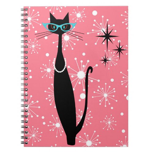 Retro Atomic Era Mid Century Modern MCM Black Cat Notebook