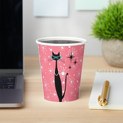 Retro Atomic Era Mid Century Modern MCM Black Cat Paper Cups