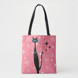 Retro Atomic Era Mid Century Modern MCM Black Cat Tote Bag